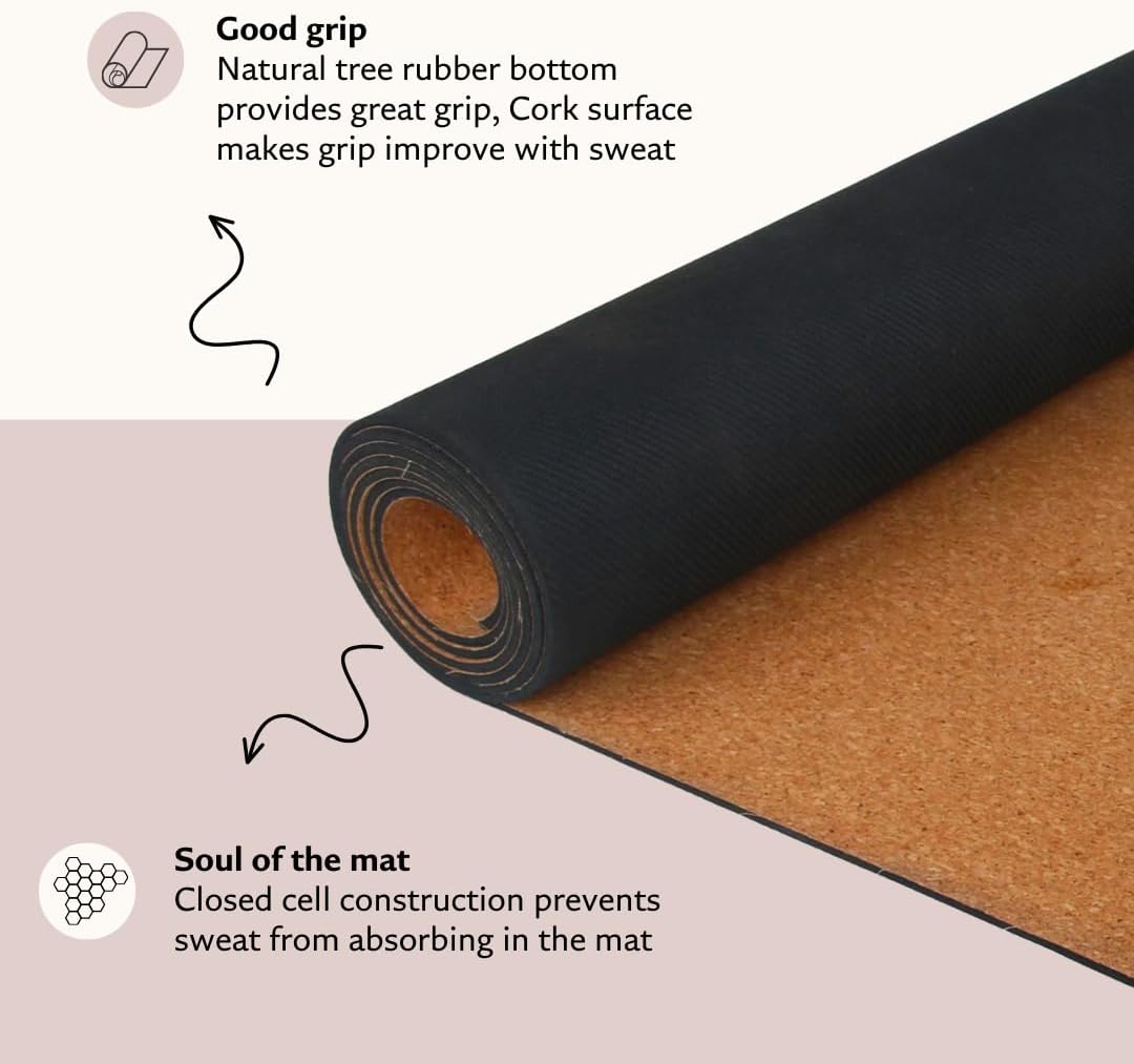 Shakti Warrior Chakra Cork Yoga Mat - Extra Long & Wide, Non Slip, Non Toxic, Great for Yoga, Pilates & Workout (84 x 27 x 2mm Thick)