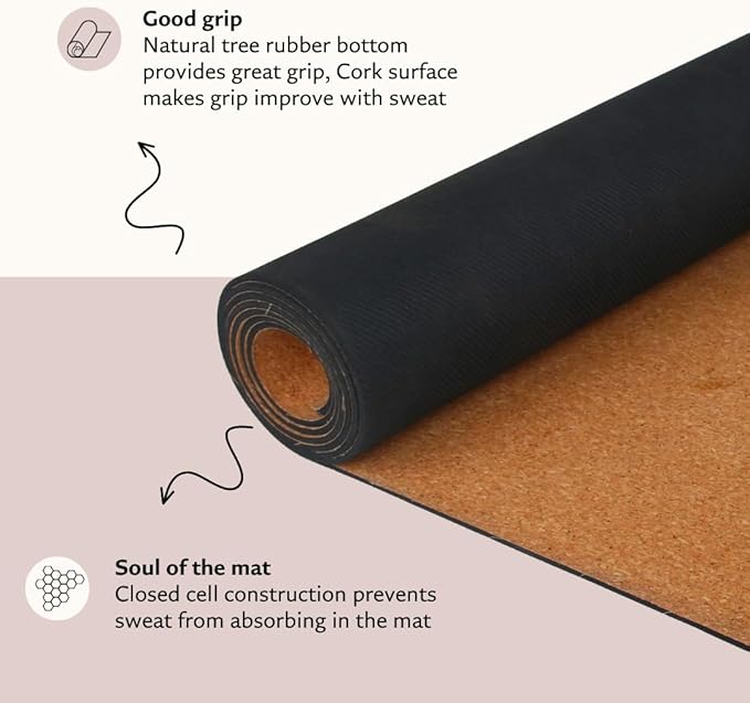 Shakti Warrior Chakra Cork Yoga Mat - Extra Long & Wide, Non Slip, Non Toxic, Great for Yoga, Pilates & Workout (84 x 27 x 2mm Thick) - Bloomnest