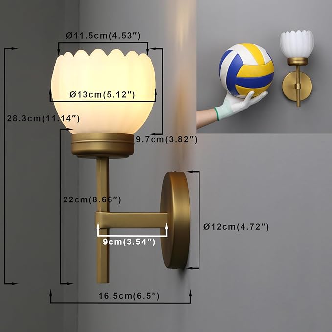 Yosoan Brass Boho Indoor Vintage Wall Sconce Set of 2, Modern Vanity Gold Industrial Hardwired Wall Mounted with Milk Transparent Tulip Flower Shade for Living Room Bedroom Kitchen Hallway(Antique) - Bloomnest