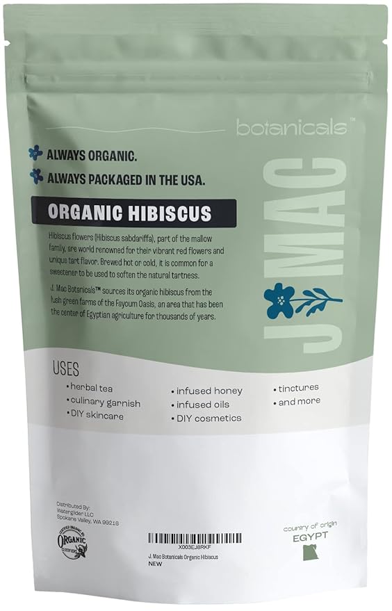 J Mac Botanicals, Certified Organic Hibiscus Flower, loose leaf tea, Flor de Jamaica - Bloomnest