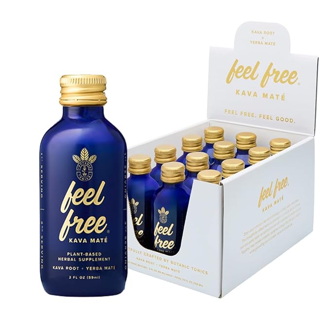 Botanic Tonics feel free Kava Mate - Natural Energy with Kava Root and Yerba Mate - Mood Boost & Sustained Energy - Improved Flavor - Pack of 12 (24 Servings) BotanicTonicsfeelfree