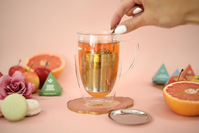 Teabloom Elegant Stainless Steel Loose Leaf Tea Infuser – Tea Connoisseur's Choice for White, Green, Oolong, Black, and Herbal Teas – Geometric Blossom Design – Large Size - Bloomnest