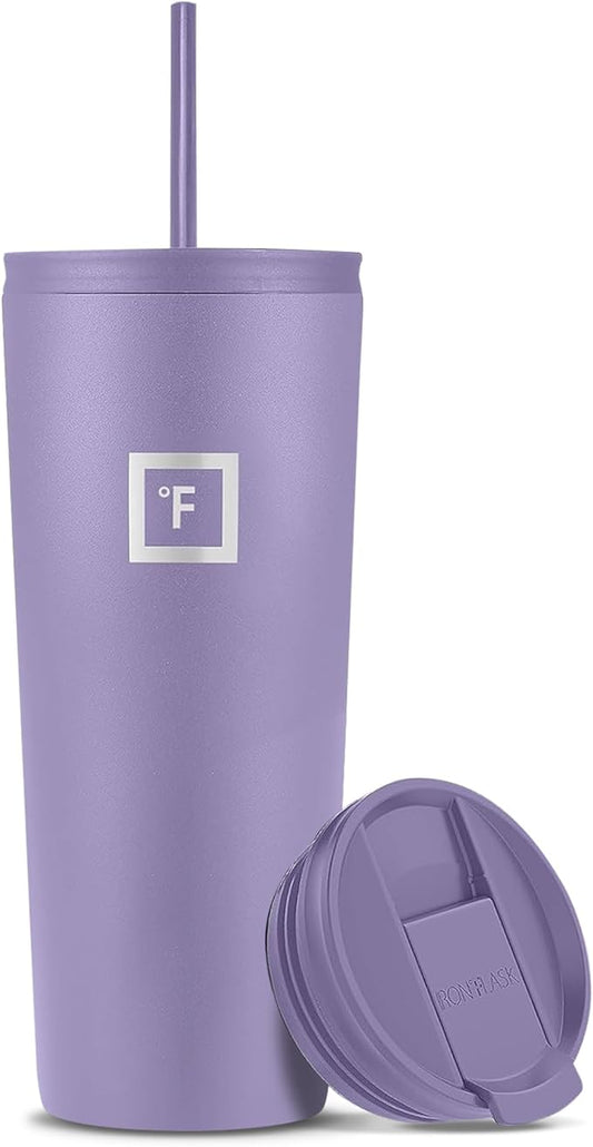IRON °FLASK Classic Tumbler - Vacuum Insulated Stainless Steel Water Bottle, Double Walled, Drinking Cup, Insulated Travel Mug (Lavender, 24 oz Solid Lid)