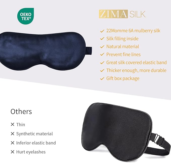 ZIMASILK Adjustable 100% 22 Momme Mulberry Silk Sleep Mask for Sleeping, Filled with Premium Mulberry Silk, Softest & Breathable Eye Sleeping Mask (Navy Blue) - Bloomnest