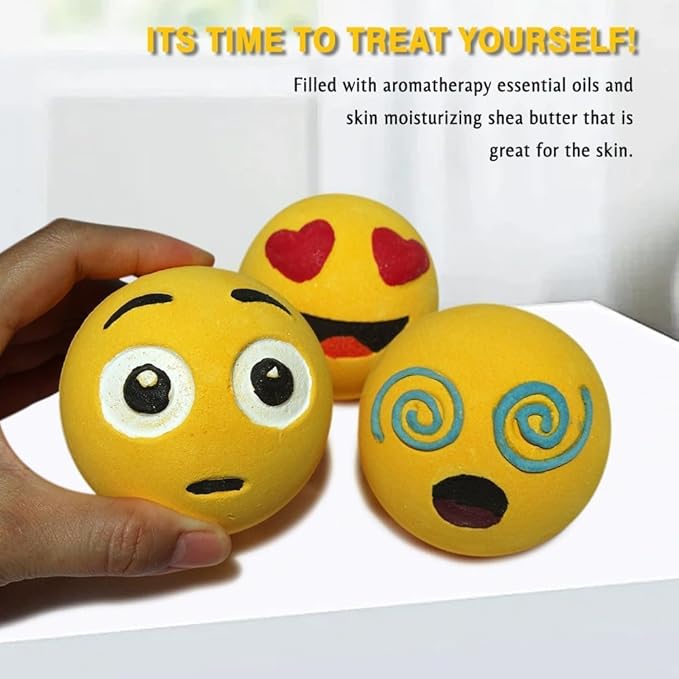 3 Large Emotion Face Bath Bombs (250g) – Fun Emoji-Inspired Spa Fizzies – Handmade with Shea Butter, Cocoa Butter & Essential Oils – Moisturizing Gift Set for Women, Men & Kids - Bloomnest