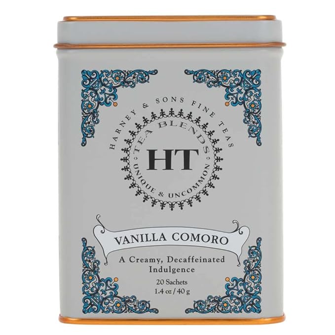 Harney & Sons Tea Decaffeinated, Great Present Idea, Vanilla Comoro, 1.4 oz Tin (20 Sachets) - Bloomnest