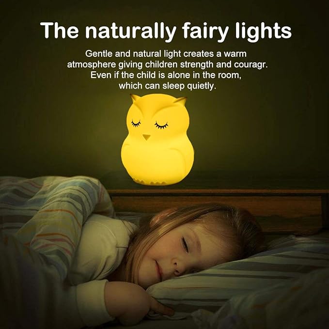 Owl Night Light Baby Bedside Lamp Child, Silicone Nursery Lamp for Breastfeeding Bedroom Mood Lights, Eye Caring, Adjustable Brightness & Color, Time Setting, Holiday Gifts - Medium - Bloomnest