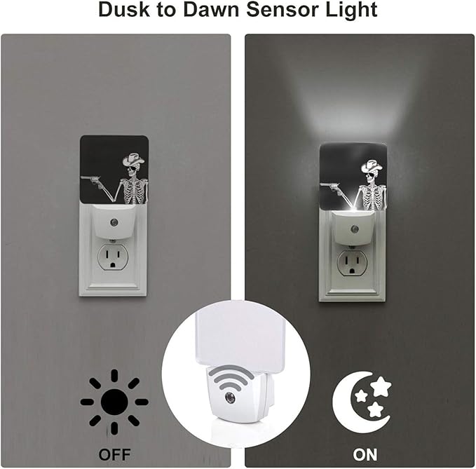Led Night Light, Funny Gothic Skull Cowboy Decorative Plug in Nightlights,with Smart Auto Dusk to Dawn Night Light for Bedroom, Kitchen, Nursery, Bathroom - Bloomnest