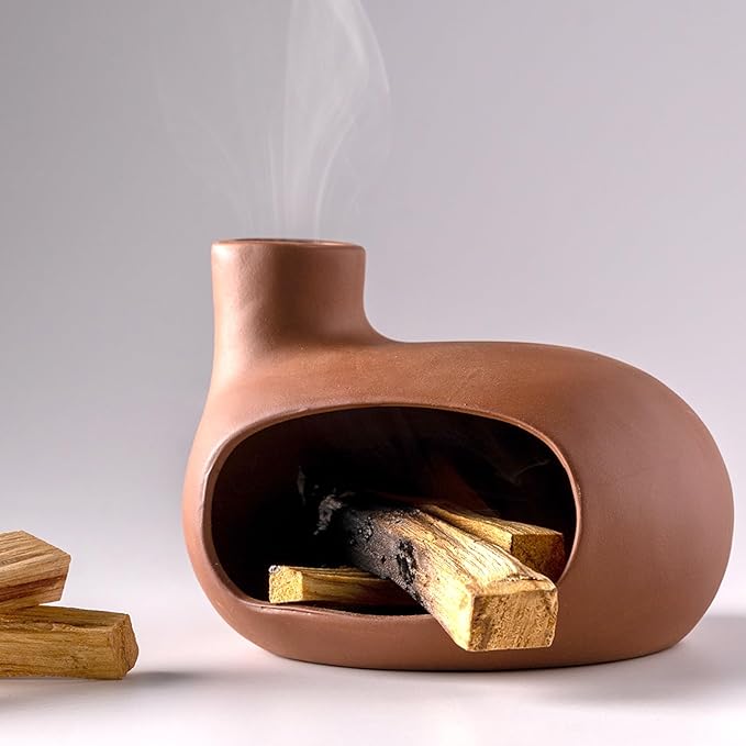 Terracotta Palo Santo Holder - Modern Chiminea Incense Burner for Yoga, Meditation, and Energy Cleansing - Wood Sticks Dish, Sage Ash Catcher, Smudge Bowl, Cone Burner - Unique Meditation Gift - Bloomnest