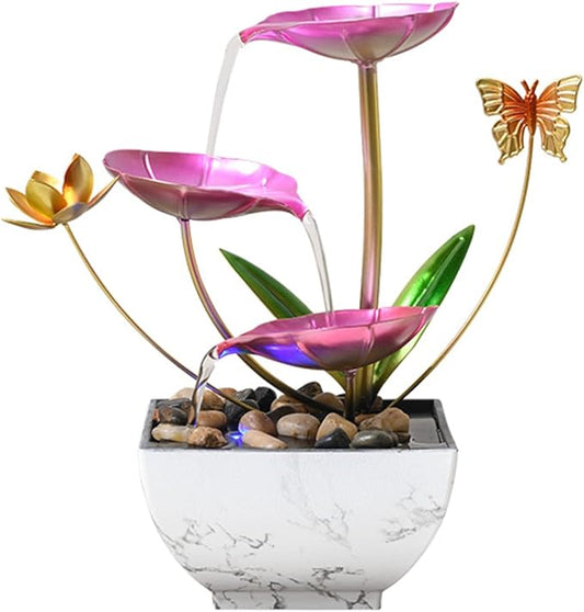 Pink Tabletop Water Fountain, Fall Decor USB Desktop Sleep Waterfall, Women Office Decor, Zen Garden for Desk，Thanksgiving Gift - Bloomnest