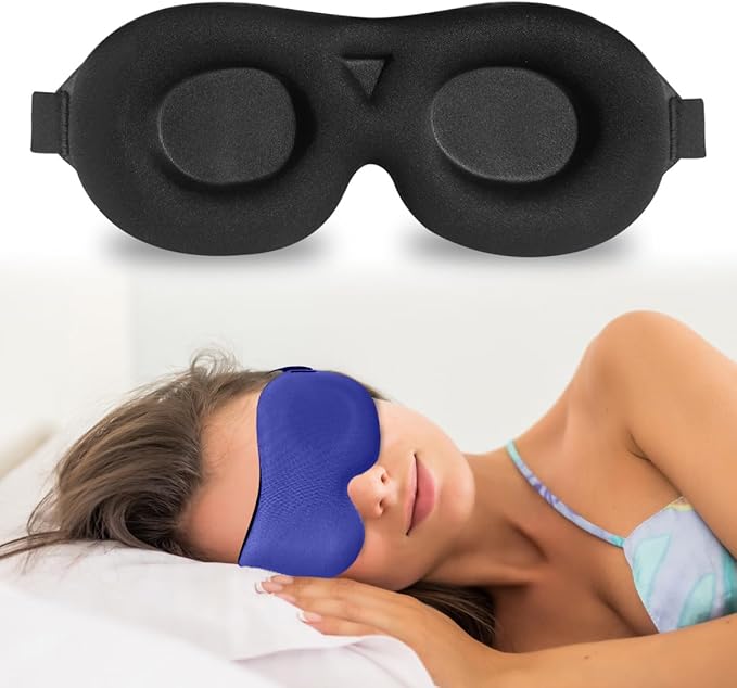 DTS Sleep Mask for Men Women Side Sleepers Eye Mask Zero Eye Lash Pressure 3D Complete Light Blocking Night Blindfold with Adjustable Strap Soft Shade Cover Sleeping Mask for Travel Nap Work Home Blue - Bloomnest