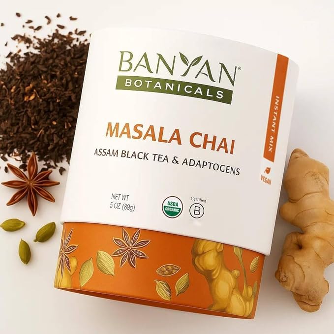 Banyan Botanicals Masala Chai – Organic Tea with Assam Black Tea, L-Theanine & Adaptogenic Herbs – Vegan, Loose Leaf, Fair Trade – 3 oz, 42 Servings - Bloomnest
