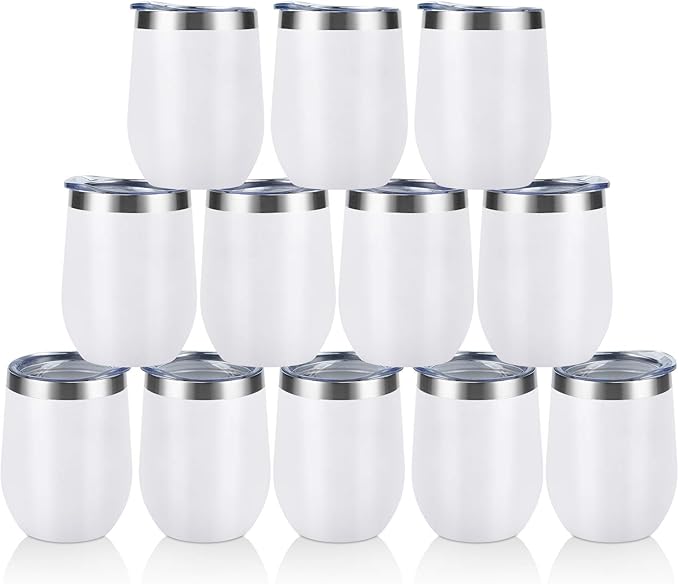 12 Pack Stainless Steel Wine Tumblers, 12Oz Double Wall Vacuum Insulated Wine Tumblers with Lids and Straws, Stainless Steel Stemless Wine Glasses for Coffee, Wine, Cocktails, Champaign, White… - Bloomnest