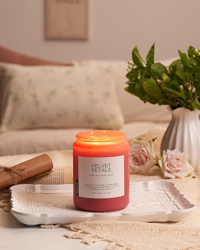 M&SENSE Sandalwood Floral Large Soy Candles for Home Scented, Organic Natural Soy Wax 19.4oz 110 Hour Long Lasting, Luxury Floral Scented Candle Gifts for Women - Bloomnest