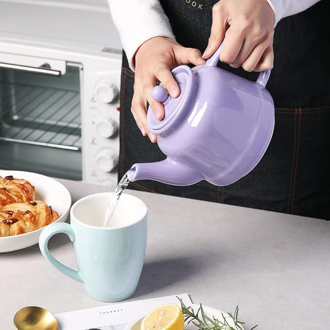 Sweejar 35 oz Porcelain Tea Pot, Teapot with Removable 18/8 Stainless Steel Infuser, Microwave & Dishwasher Safe Tea Maker, Tea Infuser Pots for Blooming loose Leaf Tea,Chrismas Women Gift(Purple) - Bloomnest