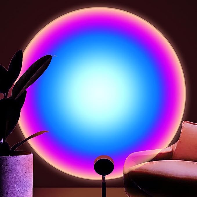 Balkwan Sunset Lamp Projection Rotation Rainbow Projection Lamp Led Romantic Visual Led Light Network Red Light with USB Modern Floor Stand Night Light Living Room Bedroom Decor (Rainbow Purple) - Bloomnest