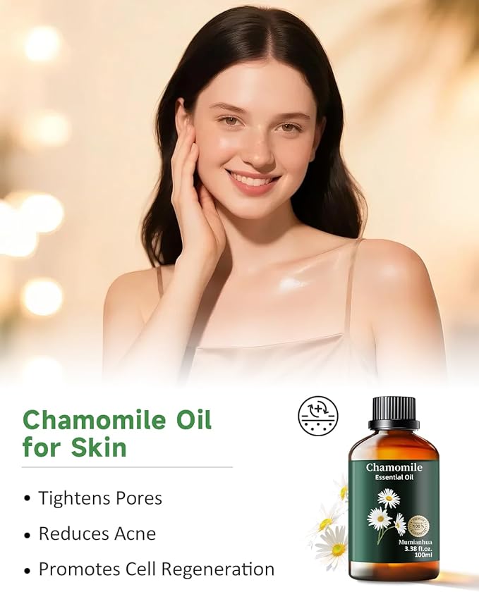 Chamomile Essential Oil Pure, Mumianhua Natural Chamomile Oil Therapeutic Grade Aromatherapy Oil for Skin, Diffuser, Aromatherapy, Candle Making, Soap Making, Hair 3.38 Fl Oz - Bloomnest
