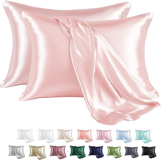 MR&HM Satin Pillowcase for Hair and Skin, Silk Satin Pillowcase 2 Pack, Standard Size Pillow Cases Set of 2, Silky Pillow Cover with Envelope Closure (20x26, Light Pink) - Bloomnest