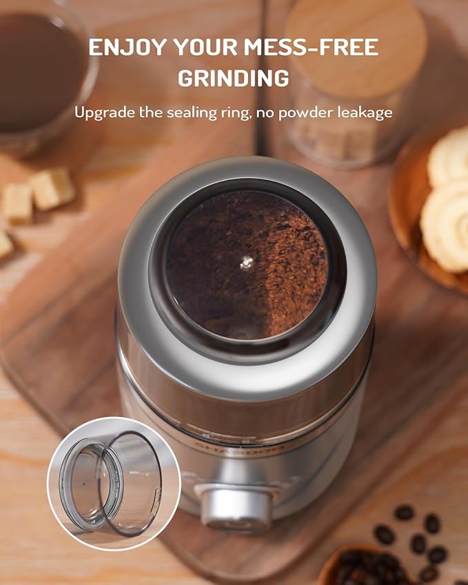 SHARDOR Electric Super Silent Blade Coffee Grinder, Timed Grind Control Rotary Knob, Adjustable Coarse to Fine for Coffee Beans, Spices & Herbs, with 1 Removable Stainless Steel Bowl, Sliver - Bloomnest