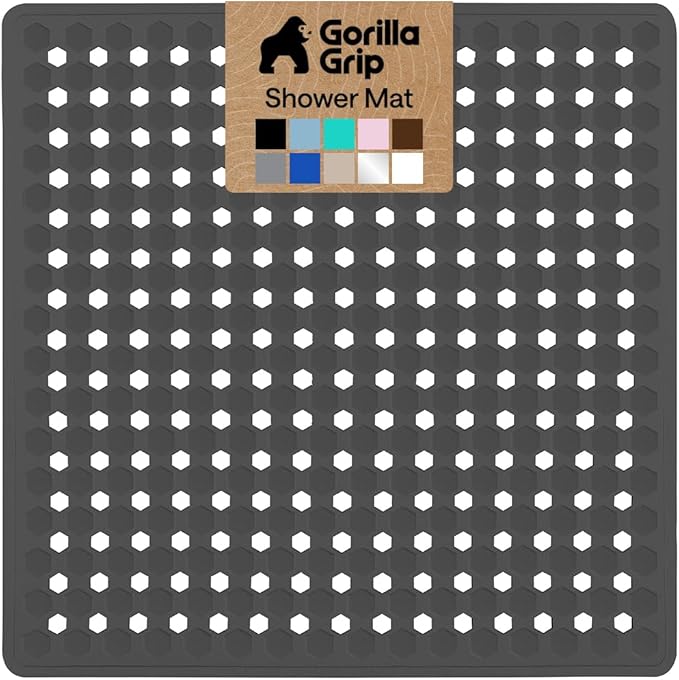 GORILLA GRIP Patented Square Shower Stall Mat, Small Bathtub Floor Mats for Stand Up Showers, Suction Cups and Drain Holes, Machine Wash, Soft on Feet, Bathroom Accessories 21x21 Inch, Charcoal Opaque - Bloomnest