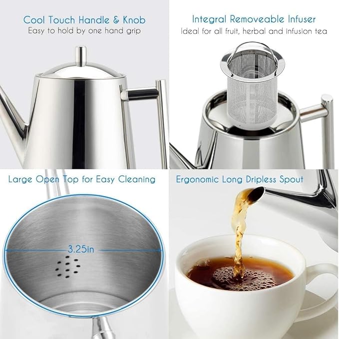 Easyworkz Stainless Steel Teapot with Removeable Infuser 27 oz Stovetop Tea Maker for Fruit Herbal and Infusion Tea - Bloomnest