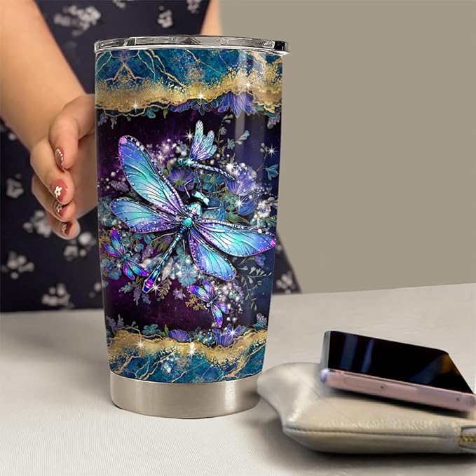 Dragonfly Tumbler 20oz Stainless Steel Insulated Coffee Travel Mug Cup Dragonfly Gifts for Women Girls on Birthday Christmas Mothers Day - Bloomnest