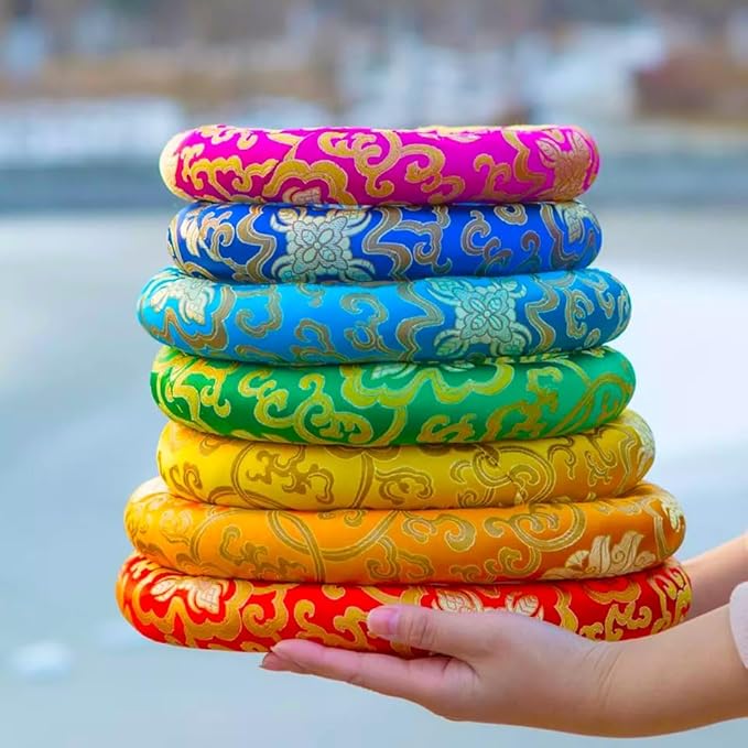 Singing Bowl Cushion Silk Brocade Ring Cushion Pillow 7 Set，Used for Crystal/Tibetan Singing Bowls ，Singing Bowls Cushion,O-Ring Set，Buddhist Sound Bowl Pad (Color : Colored, Size : 8-14) - Bloomnest