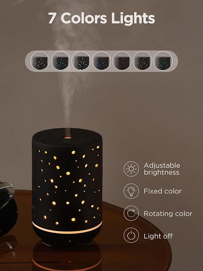 InnoGear Essential Oil Diffuser, 150ml Ceramic Diffuser Ultrasonic Air Diffusers Humidifier Cool Mist Aromatherapy Diffuser with 2 Mist Modes Waterless Auto Off for Home Office, Black - Bloomnest