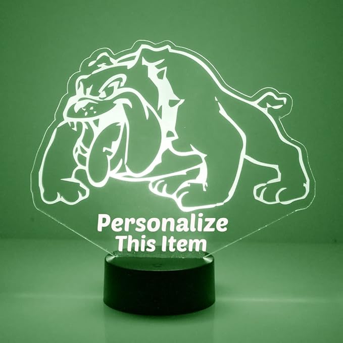 Custom Bulldog LED Sign Night Light Lamp with Remote, Light Up Display with Personalized Name or Image, Customized, Made in The USA, Clear Acrylic Home Decor Design with 16 Colors, 4 Modes - Bloomnest