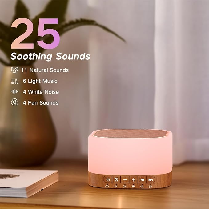 SleeZOO Sound Machine White Noise Machine with 25 Soothing Sounds 12 Colors Light with 10 Adjustable Levels 32 Adjustable Volumes 5 Timers Portable Sleep Machine for Adults Kids Baby (Wood) - Bloomnest