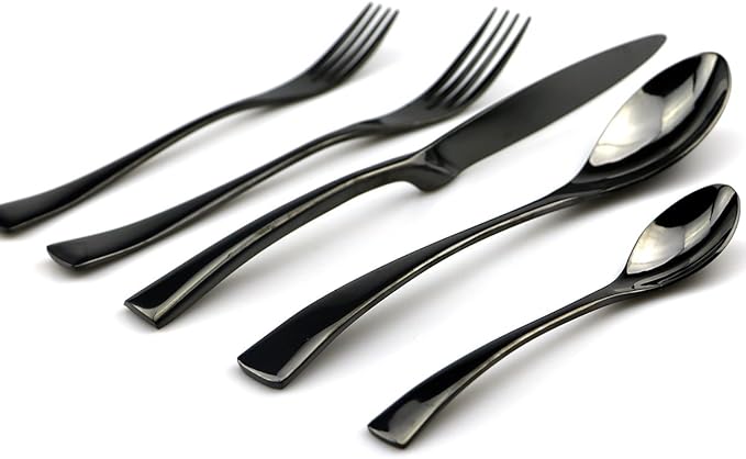 JASHII 18/10 Stainless Steel 20 Piece Mirror Polished Black Flatware Set,Dinner Knife Fork Salad Fork Coffee Spoon，Service for 4 ，Black Utensil Sets - Bloomnest