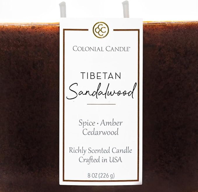 Colonial Candle Tibetan Sandalwood Scented Candle Jar, Highly Fragranced Candles for Home Scented, Mottled Wax Candle, 2 Wick, 8 oz - Made in The USA - Bloomnest