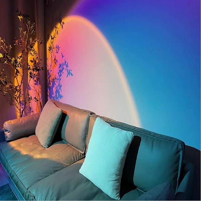 Balkwan Sunset Lamp Projection Rotation Rainbow Projection Lamp Led Romantic Visual Led Light Network Red Light with USB Modern Floor Stand Night Light Living Room Bedroom Decor (Rainbow Purple) - Bloomnest