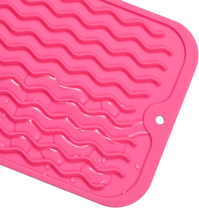 Silicone Dish Drying Mat for Multiple Usage,Easy clean,Eco-friendly,Heat-resistant Silicone Mat for Kitchen Counter or Sink,Refrigerator or Drawer Liner Rose S 12 inches x 6 inches - Bloomnest