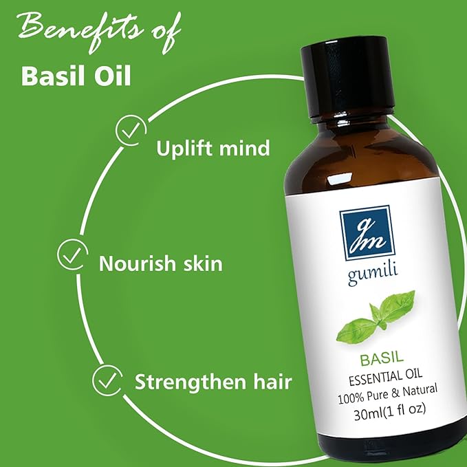 Basil Essential Oil 1 Oz – 100% Pure Natural Basil Oil for Diffuser, Skin, Massage & DIY, Fresh Herbaceous Aroma - Bloomnest