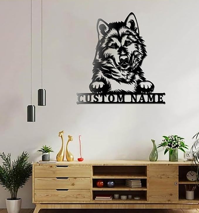 LALULI Custom Name Metal Sign, Custom Alaskan Malamute Metal Wall Art With Led Lights, Personalized Husky Dog Name Sign Decoration For Living Room, Dog Gift - Bloomnest