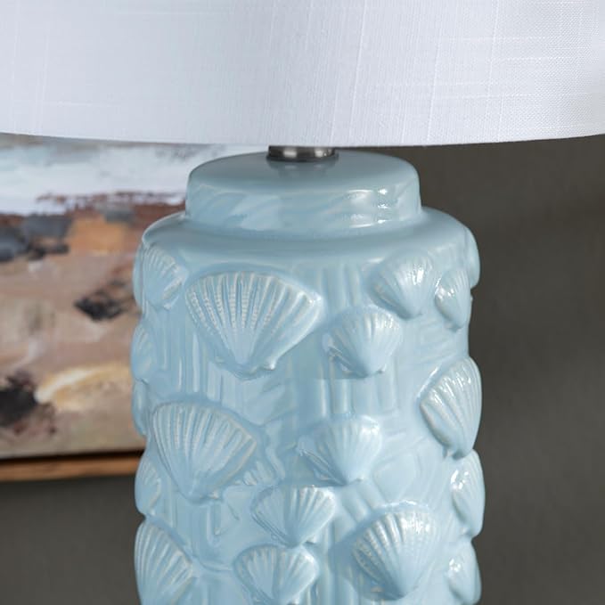 Crestview Collection Ceramic Coastal Table Lamp,23" Blue Seashell Lamp with Linen Shade, Ocean Nautical Home Decor for Nightstands or End Tables, Beach Style Lamp for Bedroom, Living Room, or Entryway - Bloomnest