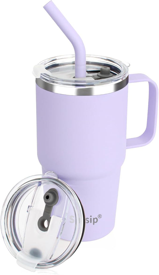 Sursip 24 oz Insulated Cup with Handle, Double Wall Vacuum Stainless Steel Tumbler with Straw and 2 Lids, For Cold/Hot Drinks, Coffee Travel Mug for Car/Home/Office/Party/Camping (Lilac-1 Pack) - Bloomnest