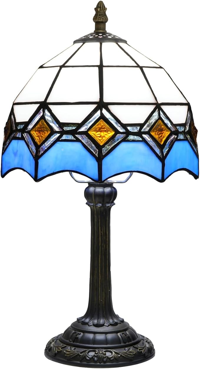 Blue and White Lamp Small Tiffany Lamps Bedside for Bedroom Dector Light Stained Glass Table Lamp Living Room Night Lamp Farmhouse Cute 8 Inch Aesthetic Mediterranean Mosaic Nightstand Desk Lamps E26 - Bloomnest