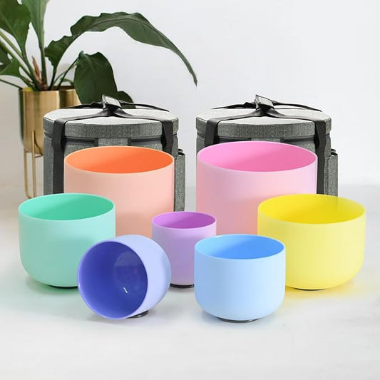 432 Hz Macaron Artist Pastel Collections 6-12 Inch Crystal Singing Bowl Set With Carrier Bag For Chakra Healing Meditation - Bloomnest