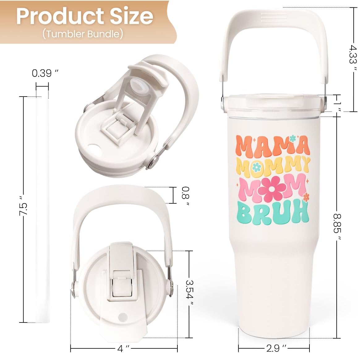 SANDJEST Funny Mom Tumbler 30oz, Mama Bruh Stainless Steel Insulated Coffee Travel Mug with Handle & Flip Straw Lid, Mom Gifts for Christmas Birthday Mothers Day Valentines