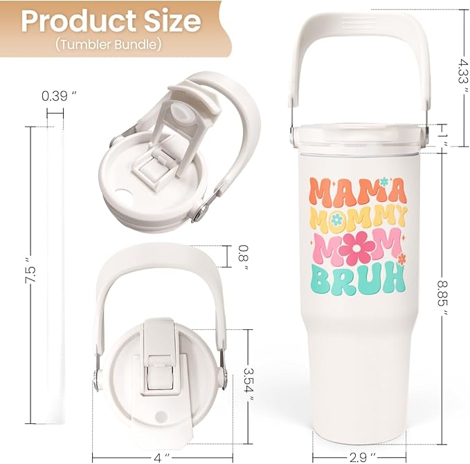 SANDJEST Funny Mom Tumbler 30oz, Mama Bruh Stainless Steel Insulated Coffee Travel Mug with Handle & Flip Straw Lid, Mom Gifts for Christmas Birthday Mothers Day Valentines - Bloomnest