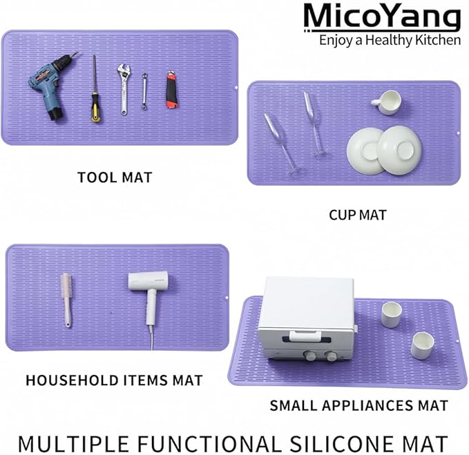 Silicone Dish Drying Mat for Multiple Usage,Easy clean,Eco-friendly,Heat-resistant Silicone Mat for Kitchen Counter or Sink,Refrigerator or Drawer Liner Light Purple 5XL 36inches x 18inches - Bloomnest