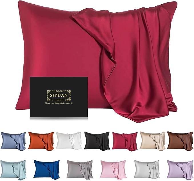 Mulberry Silk Pillowcase for Hair and Skin,King Size Cooling Silk Pillow Case with Hidden Zipper,Allergen Proof Dual Sides Soft Breathable Smooth Silk Pillow Cover for Women(King,Dark Red) - Bloomnest