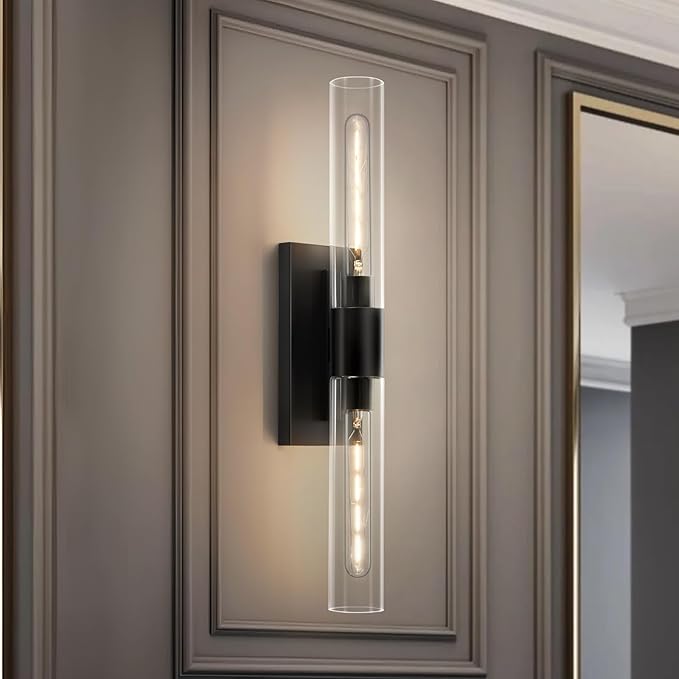 24.8" L Wall Sconces 2-Lights Black Wall Lights Fixtures Morden Cylinder Wall Light for Bathroom Vanity Light Indoor Wall Mounted Lamps for Living Room,Bedroom,Hallway - Bloomnest