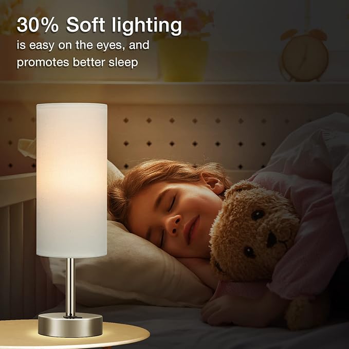 White Bedside Touch Table Lamps for Bedroom Nightstand with USB-C USB-A Charging Ports White, 3 Way Dimmable Control Small Lamp Silver Base for Office, Living Room, Reading - Bloomnest