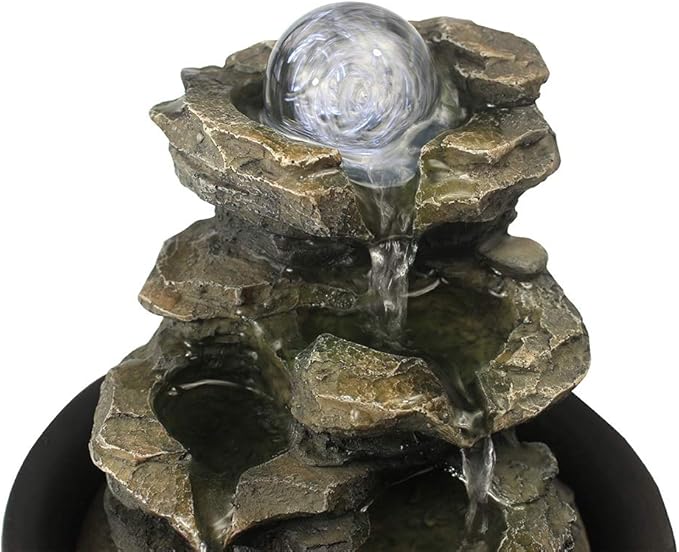 Spinning Orb Rock Cascading Tabletop Fountain, Zen Meditation Indoor Waterfall Feature with LED Light for Home Office Bedroom Relaxation