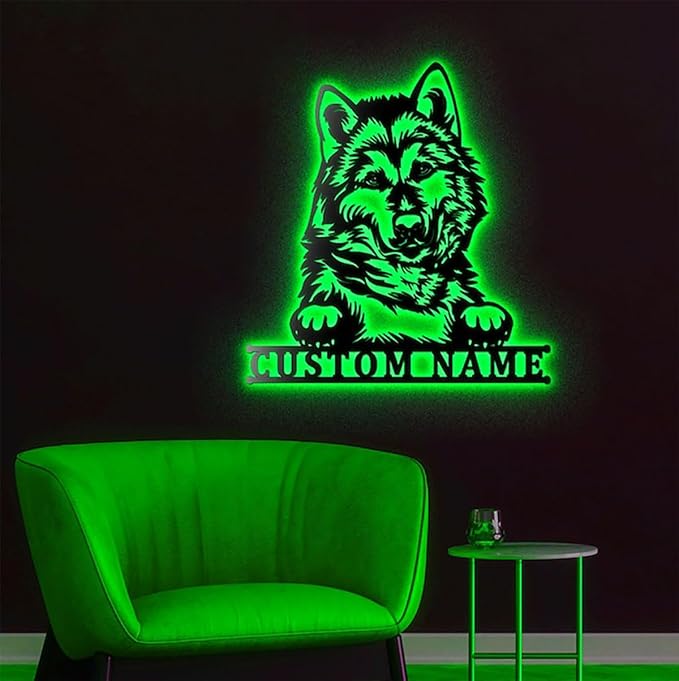 LALULI Custom Name Metal Sign, Custom Alaskan Malamute Metal Wall Art With Led Lights, Personalized Husky Dog Name Sign Decoration For Living Room, Dog Gift - Bloomnest