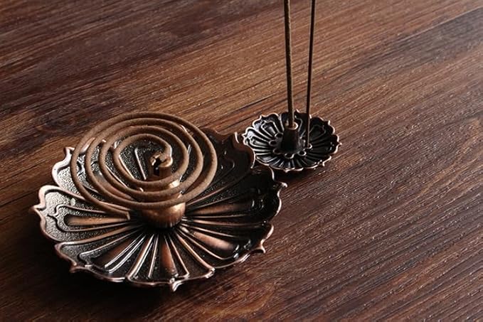 Lotus Shape Incense Holder, Bronze Detachable Burner with Stick Tray, Meditation Yoga Home Decor