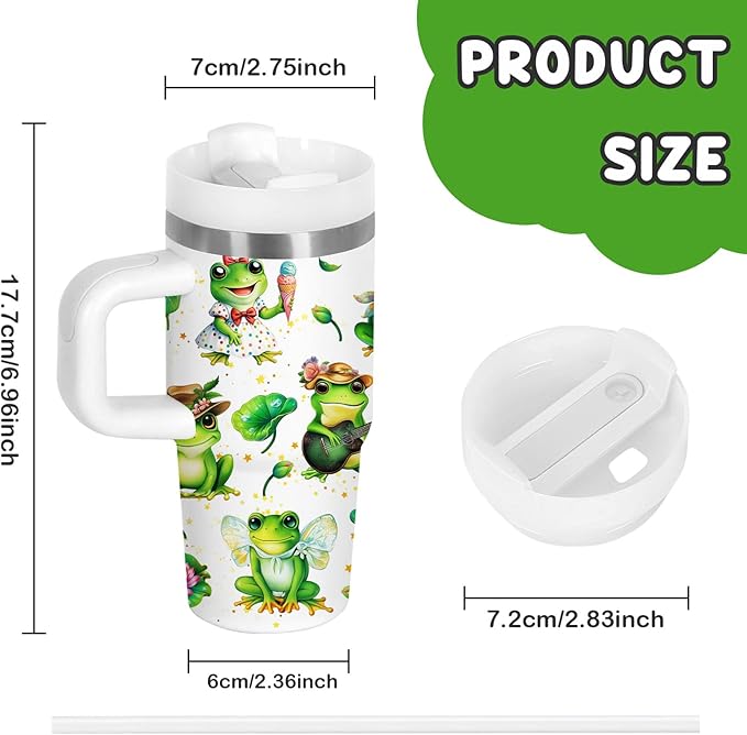 Frog Tumbler Gifts, 14 oz Frog Themed Tumbler with Handle and Straw, Stainless Steel Double Wall Vacuum Insulated Cup Keep Hot Cold - 14oz Travel Mug with Lid Tumblers for Home Work Outdoor Use - Bloomnest